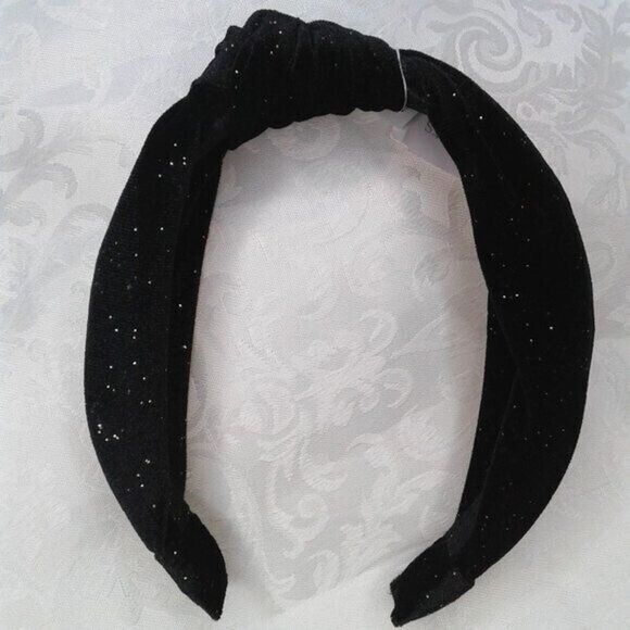 J. Crew Crewcuts Black Velvet Glitter Gold Sparkle Knotted Headband Soft NEW - Picture 1 of 5